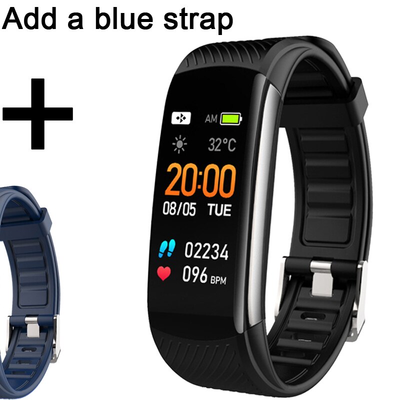 Fitness Tracker Waterdichte Ip67 Smart Fitness Armband Bloeddruk Hartslagmeter Sport Smart Band Horloge Voor Android Ios: Add a blue strap