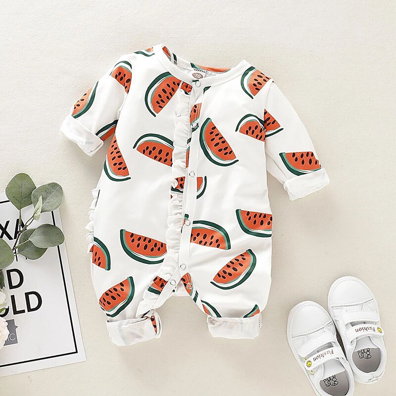 Peuter Baby Boy Meisje Kleding Schattige Watermeloen Print Romper Lange Mouw Comfortabele Lange Mouwen Jumpsuit Pasgeboren Meisje Kleding