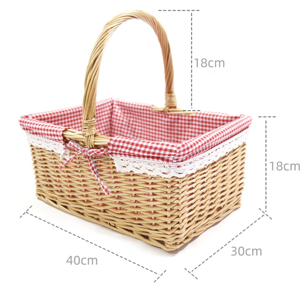 1Pc Outdoor Picknick Mand Praktische Pastorale Stijl Mand Decoratieve Stof Opslag Mand Draagbare Bloem Mand Voor Huis (Rood