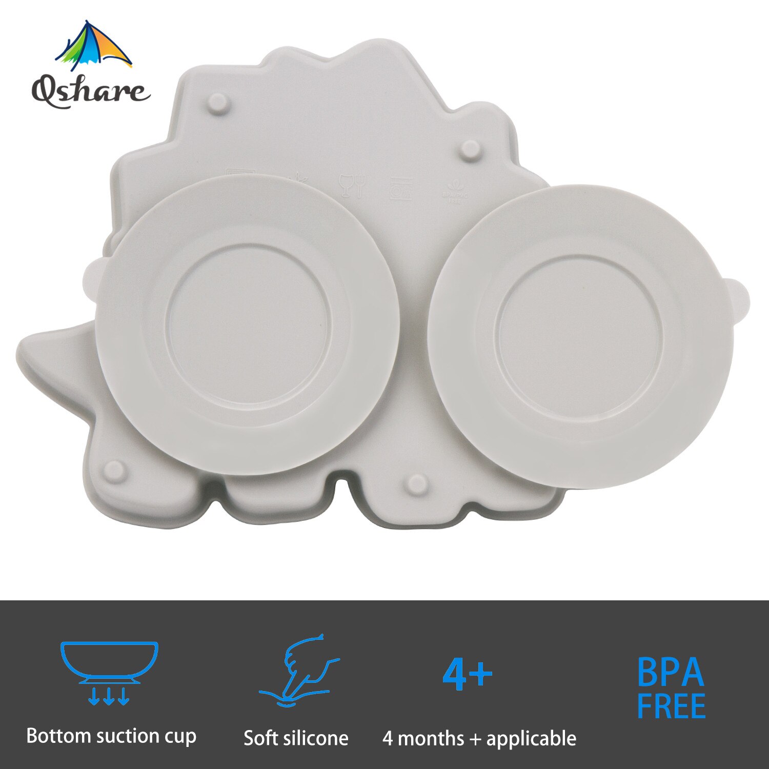 Platos de silicona de grado alimenticio platos de dinosaurio platos de cena para niños para autoalimentación de niños pequeños