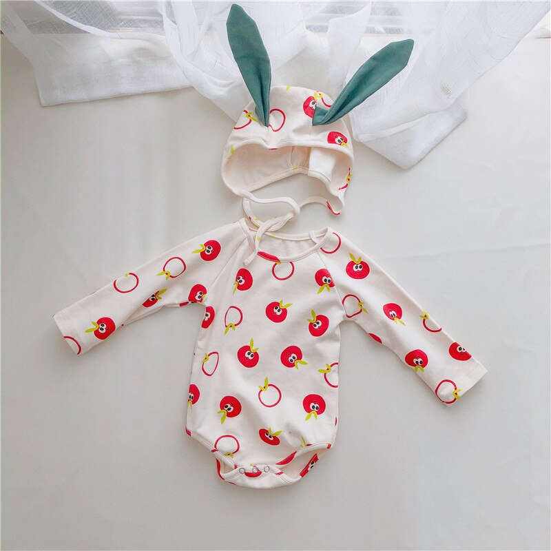 5105 bébé barboteuses automne -né bébé vêtements dessin animé filles garçons à manches longues Ropa Bebe combinaison avec chapeau bébé vêtements: apple romper hat / 80cm