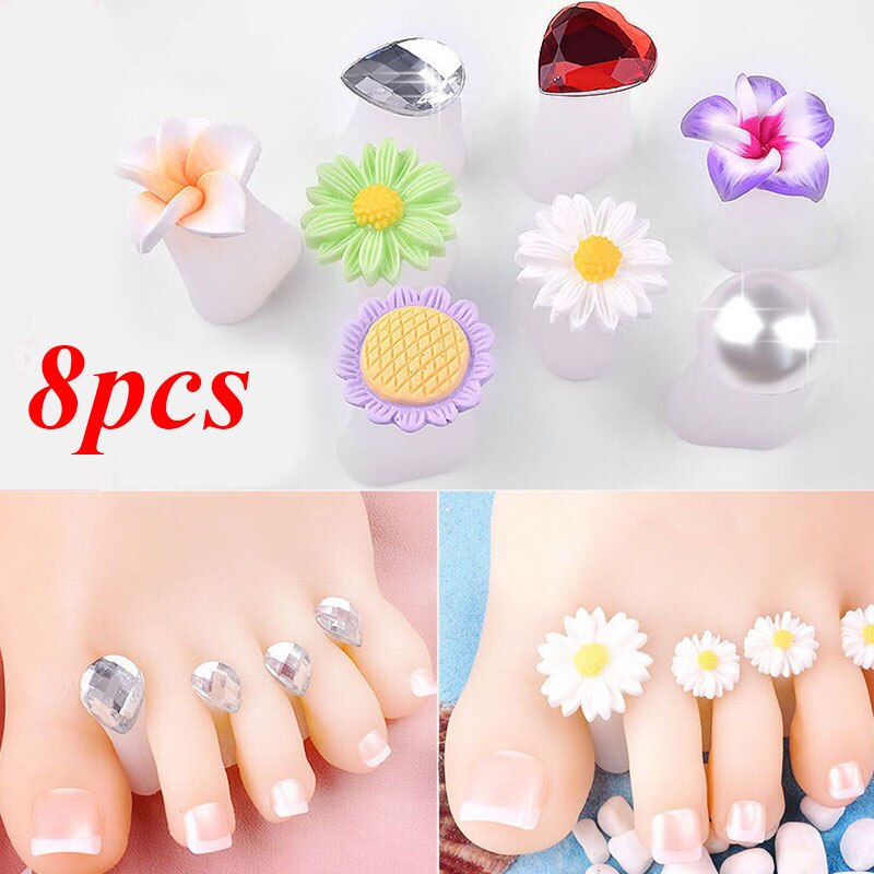 Silicone Thumb Protector Nail Care Nail Art 8 Pcs Teen Separator Manicure Daisy Bloem Crystal Diamond Comfortabele Pedicure Tool