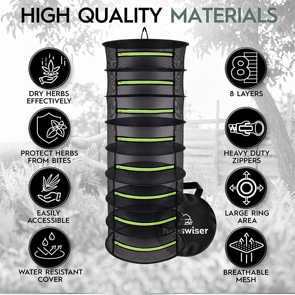 2/4/6/8 Layers Foldable Fabric Herb Drying Rack Hanging Harvest Basket Plant Dryer Net with Green Zipper Garden Pruning Shears