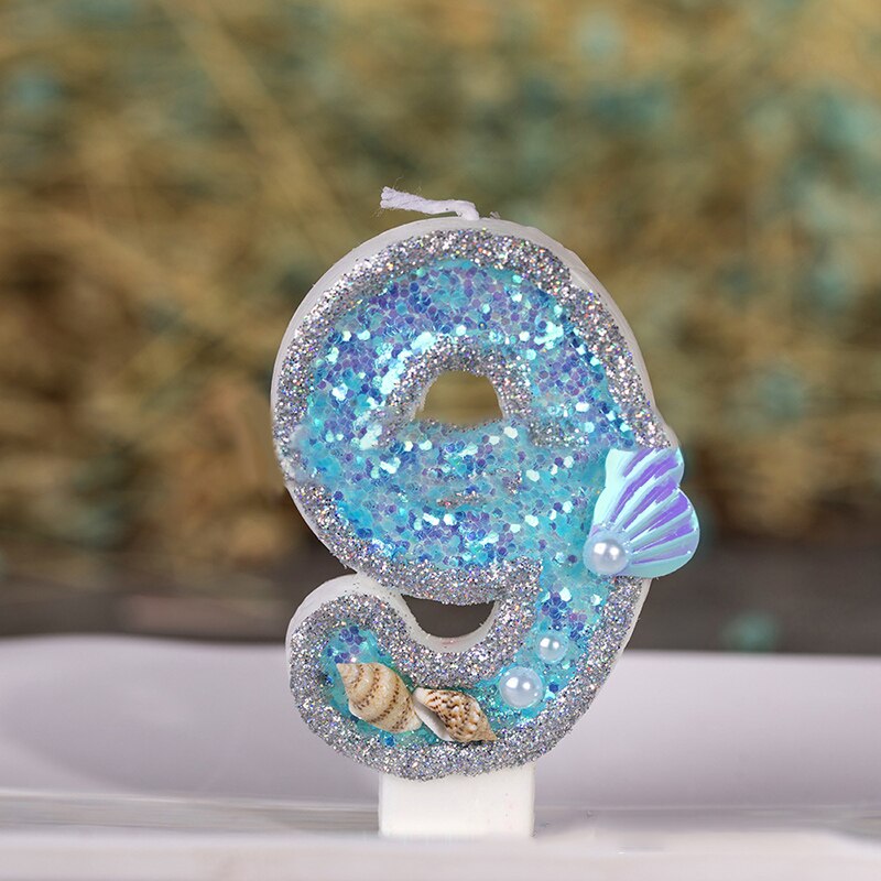 1PC Blue sea shell Glitter Number Birthday Candles Cake Topper Birthday Wedding Digital Cakes Dessert Decor Birthday Decoration: 9