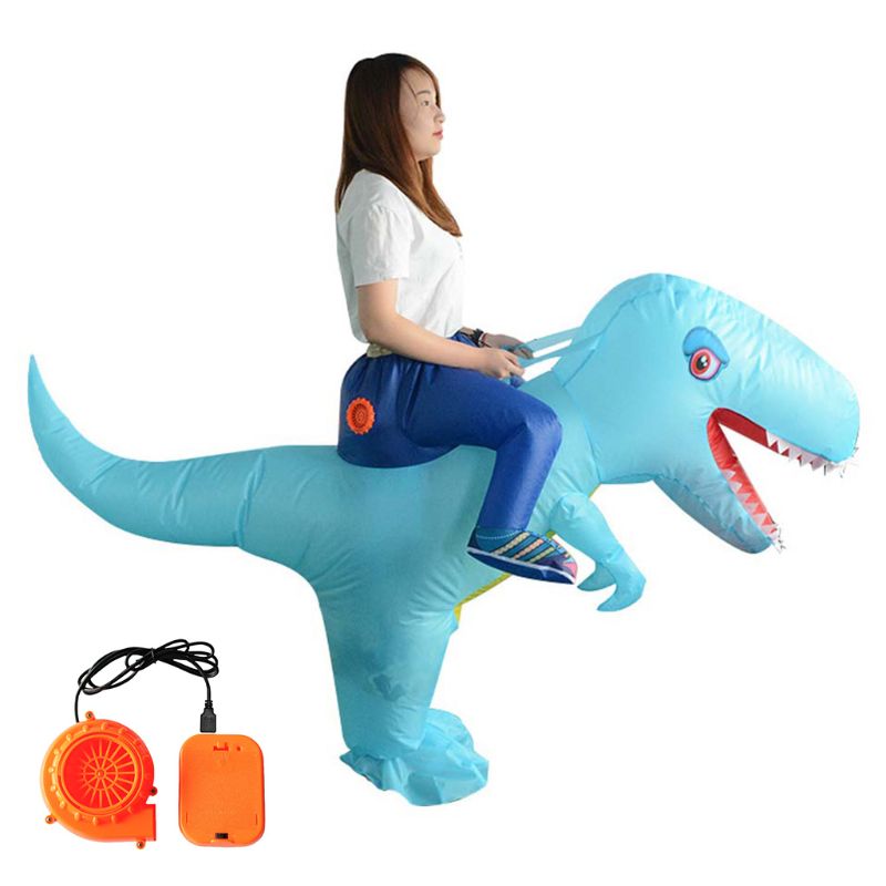 Inflatable Adults Children Riding Dinosaur Costume Masquerade Cosplay Wildlife Clothes Halloween Party Role Play Props: S / Blue