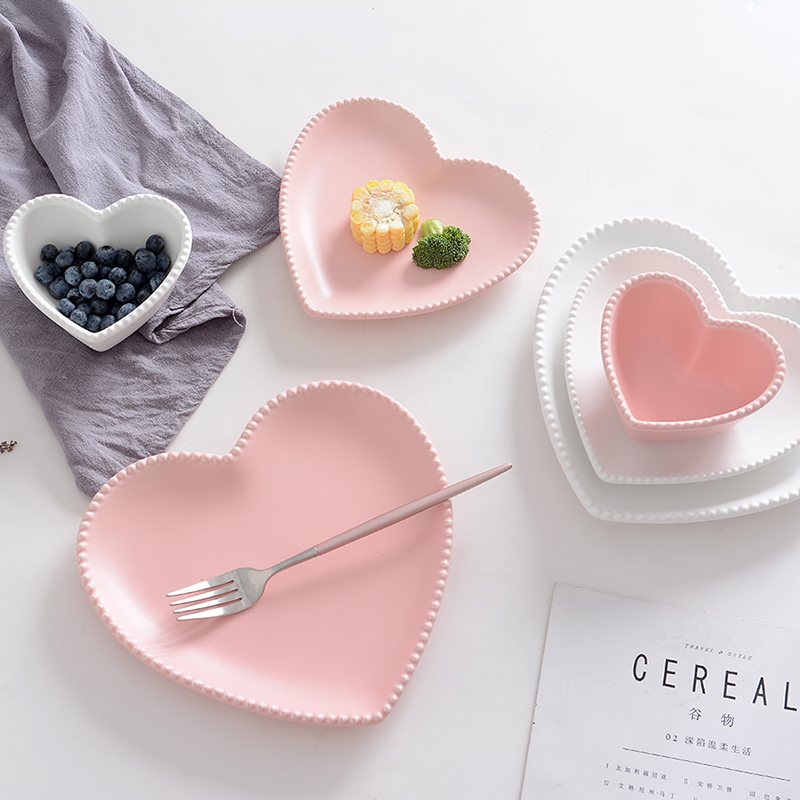 Frostet keramisk bordservice morgenmadstallerken kærlighed hjerte fad hjerteformet skål par tallerken desserttallerkener hulvarer