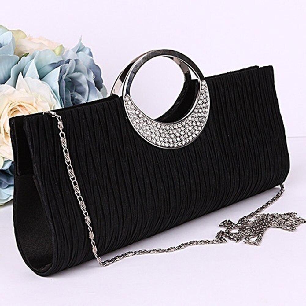 Sales! Vrouwen Luxe Strass Satijnen Geplooide Avondtasje Party Clutch Purse Handtas