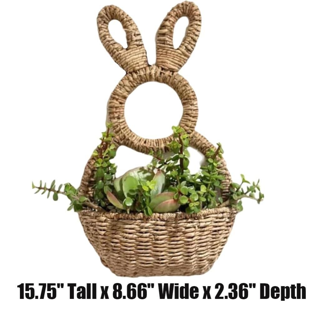 Hand Natural Woven Bunny Easter Basket Wall Hanging Happy Easter Bunny Basket Wall Pocket Hanging Wall Pocket Spring Decor