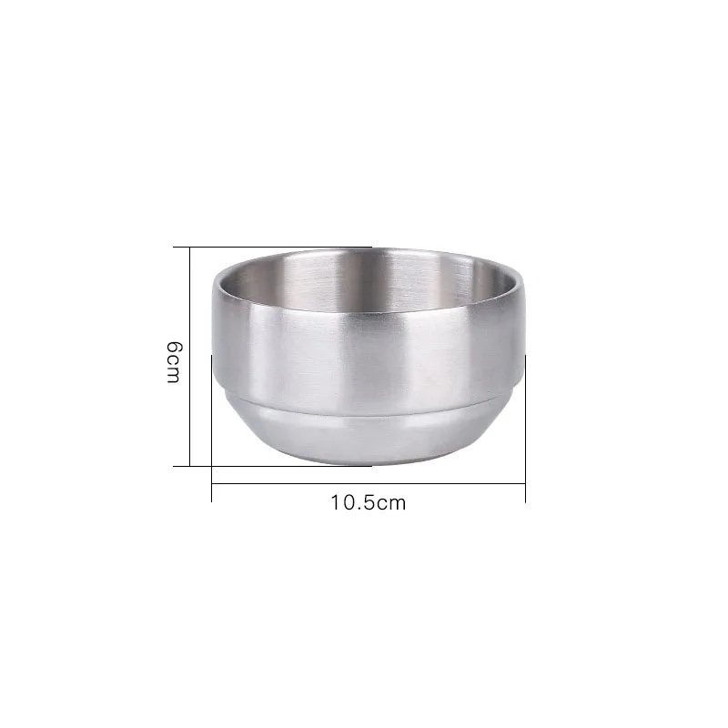 304 Stainless Steel Double Rice Bowl Soup Bowl Steamed Rice Bowl Anti-Scalding Child Small Bowl for Korean Cuisine: Brown