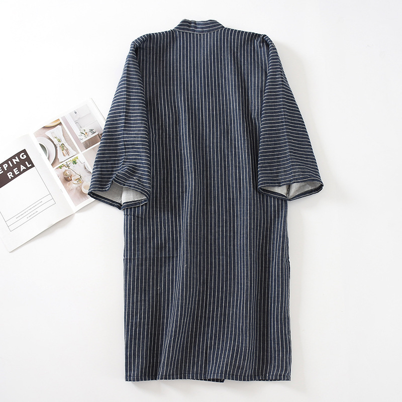 Cotton Kimono Style Bathrobe Men's Spring Summer and Autumn Thin Steamed Bathrobe Nine-quarter Sleeves One-piece Robe Men Kimono: 4 / M