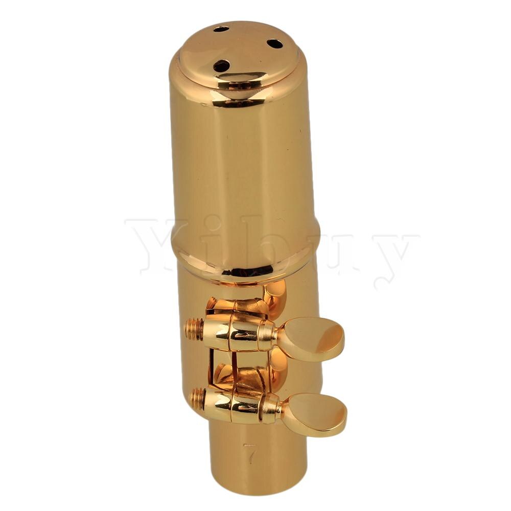 Yibuy Tenor Saxofoon Messing Mondstuk Met Cap En Ligatuur Size #7 Golden Plated