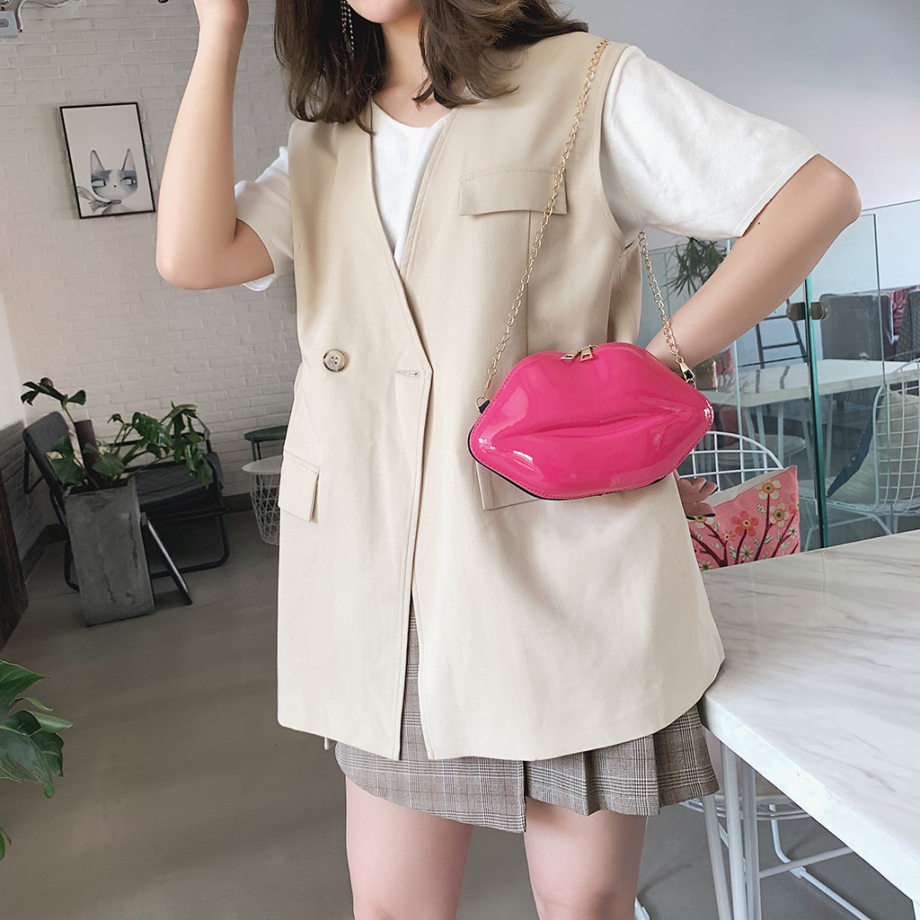 Sacs à main en pvc en forme de lèvres, sac à bandoulière à fermeture éclair solide, sac à bandoulière, sac à monnaie pour téléphone, pochette de soirée à chaîne  #t1p