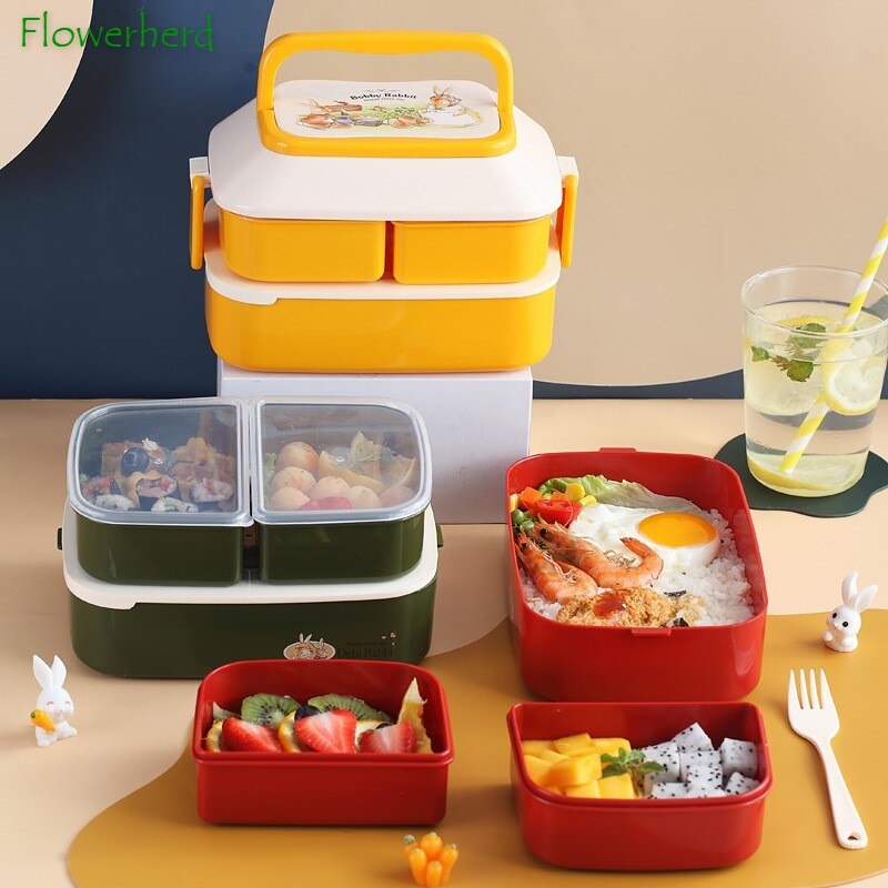 Bento Lunch Box Salad Container for Lunch 52/35oz BPA Free Leak Proof Salad Dressing Container Smart Lock Reusable Spork Spoon
