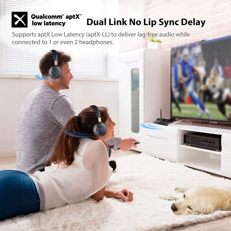Bluetooth-empfänger-sender 2 in bluetooth 5.0 adapter mit dual-antenne für tv 1 lautsprecher, handy, tablet-pc