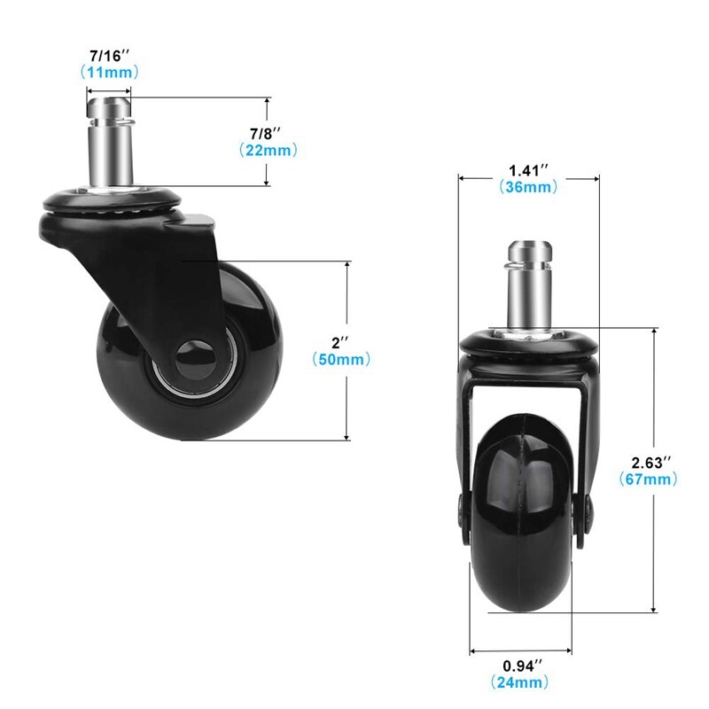 5 Stck Ersatz Stuhl Zauberer Räder 2 zoll, schwer Pflicht Räder mit Stecker-in der Stamm 7/16X7/8 zoll, Ruhig und Glatt rollen