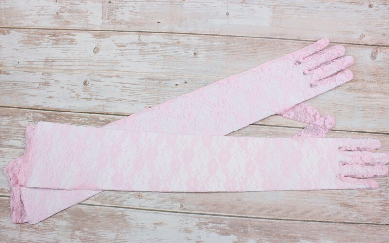 Guantes rosas de boda económicos para mujer, guantes largos de novia, guantes de encaje blanco puro, guantes para el dedo para novia, accesorios de longitud al codo: Rosa