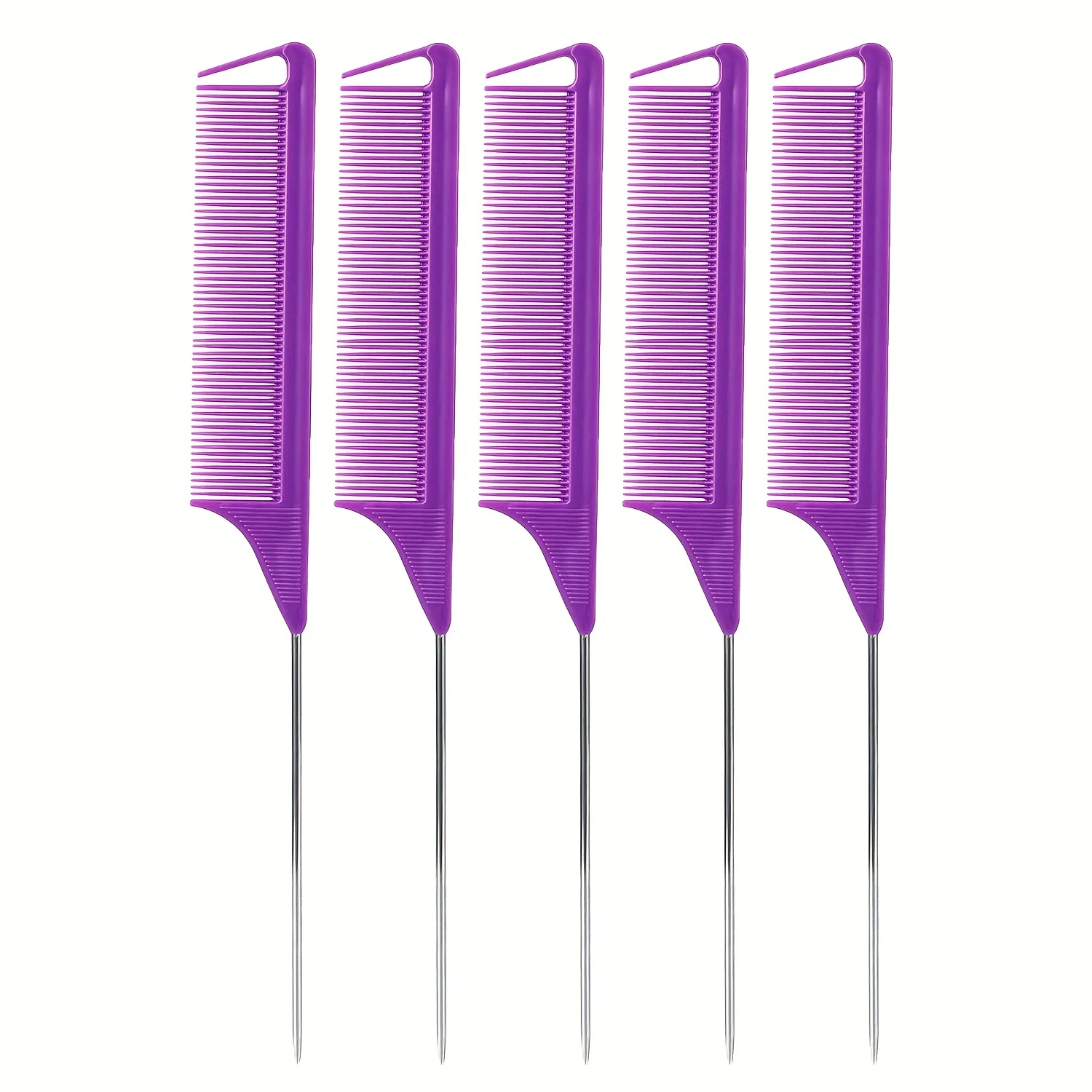 Juego de peines de cola de rata, herramientas de separación de cabello de precisión para peluquería , peines de peinado duraderos para salón de barbería y hogar, 5 uds.: Morado