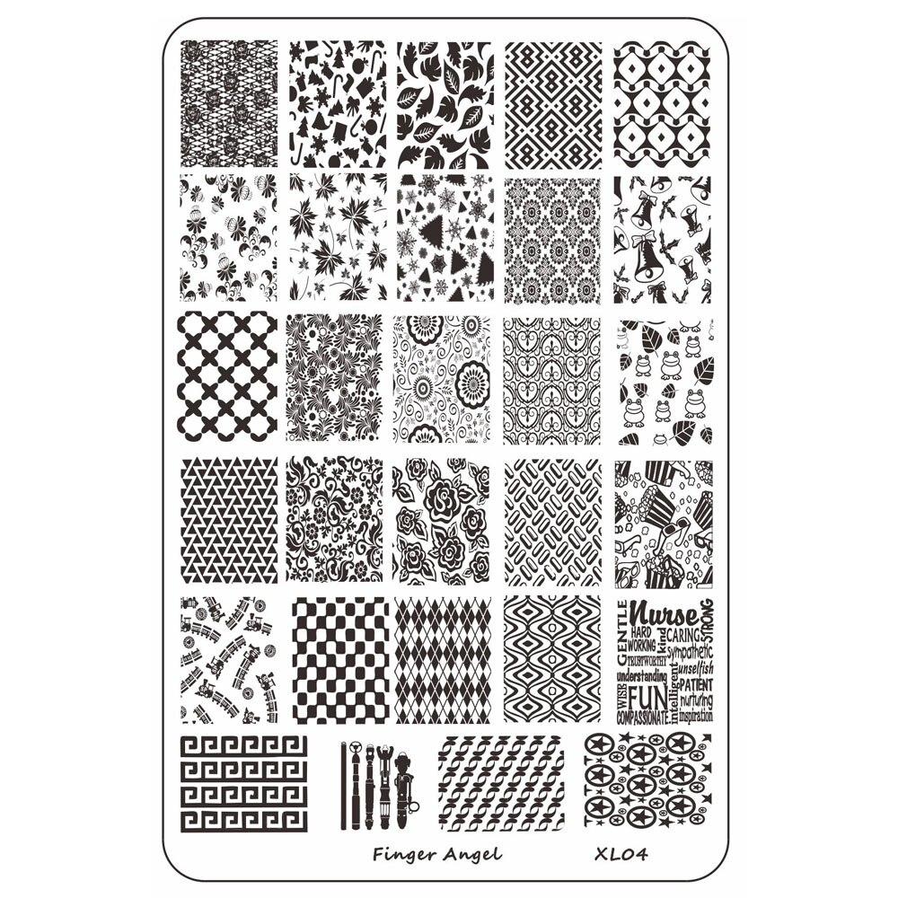 Finger Angel Flowers Leaves Nail Stamping Plates Line Geometric Stripe Face Image Printing Templates For Manicure Decorations: Fnger Angel XL04