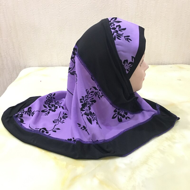 Casquette de prière Hijab en soie pour bébé, prix bas, soleil diamant, adapté aux enfants musulmans de 2 à 6 ans, foulard islamique instantané: black light purple