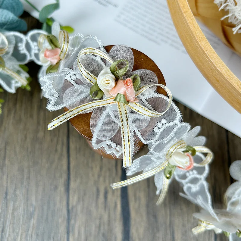 1/2/5m blondebånd med 3d blomster til bryllupsdekoration, kjole, taske, gør-det-selv-sytilbehør, perlebesat applikation, blomster, broderi, blonde