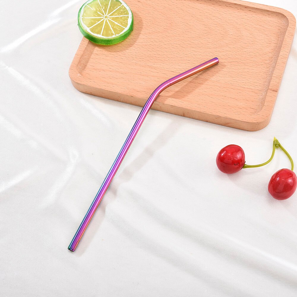 Rainbow Color Reusable Metal Straws Set with Cleaner Brush 304 Stainless Steel Drinking Straw Milk Bar Party Drinkware: JD156