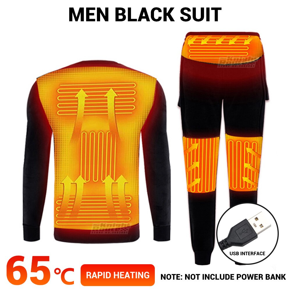 Winter Elektrische Verwarmde Ondergoed Set Motorfiets Kleding Vrouwen Fleece Thermische Tops Broek 22 Gebied Ski Verwarming Body Suit, Zwart