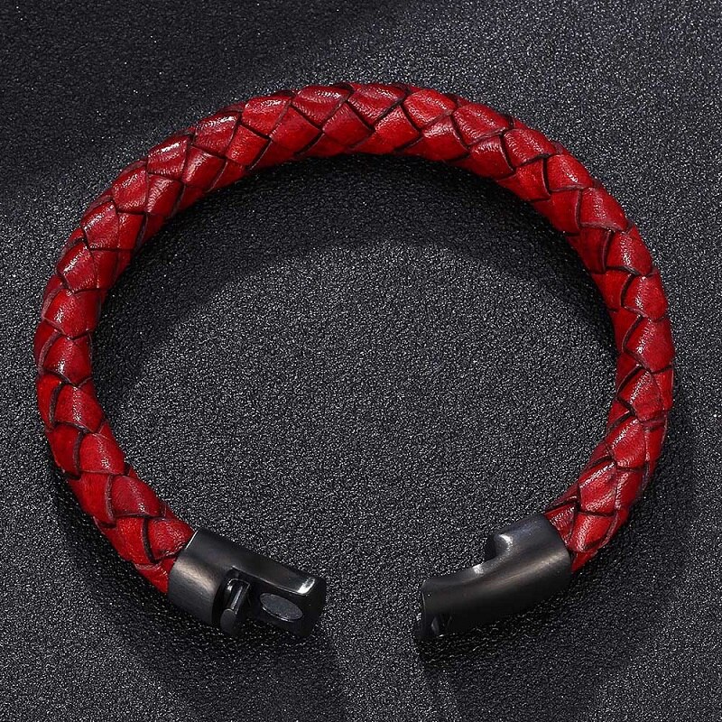 Jahrgang rot Geflochtene Leder Armbinde Männer Schmuck Schwarz Magnetische Schnalle Seil Armreif Punk Männlichen Handgelenk Band Pulsera hombre