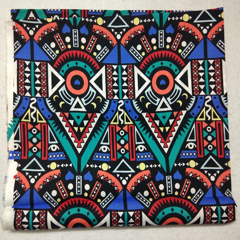 Brand Vintage African Style Abstract Totem Printed 100% Cotton Poplin Fabric 50x140cm Africa Fabric Patchwork Cloth Dress Ti: blue