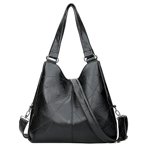 Women Handbags Female Hobos Single Shoulder Bags Vintage Solid Multi-pocket Ladies Totes Bolsas: Black