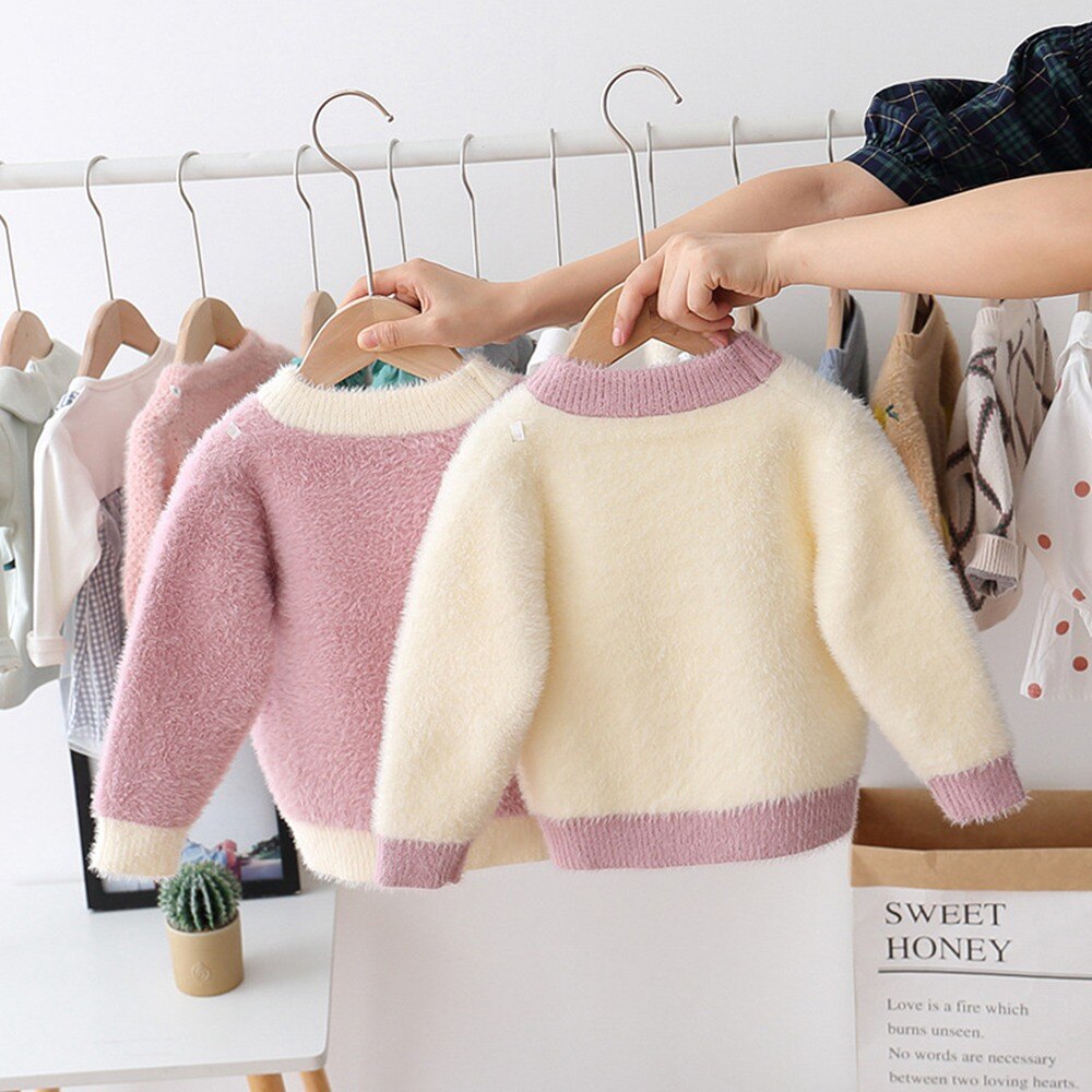 Efterår vinter piger børn jordbær strik strikning kint o-hals langærmet sweater toppe outwear  s9508