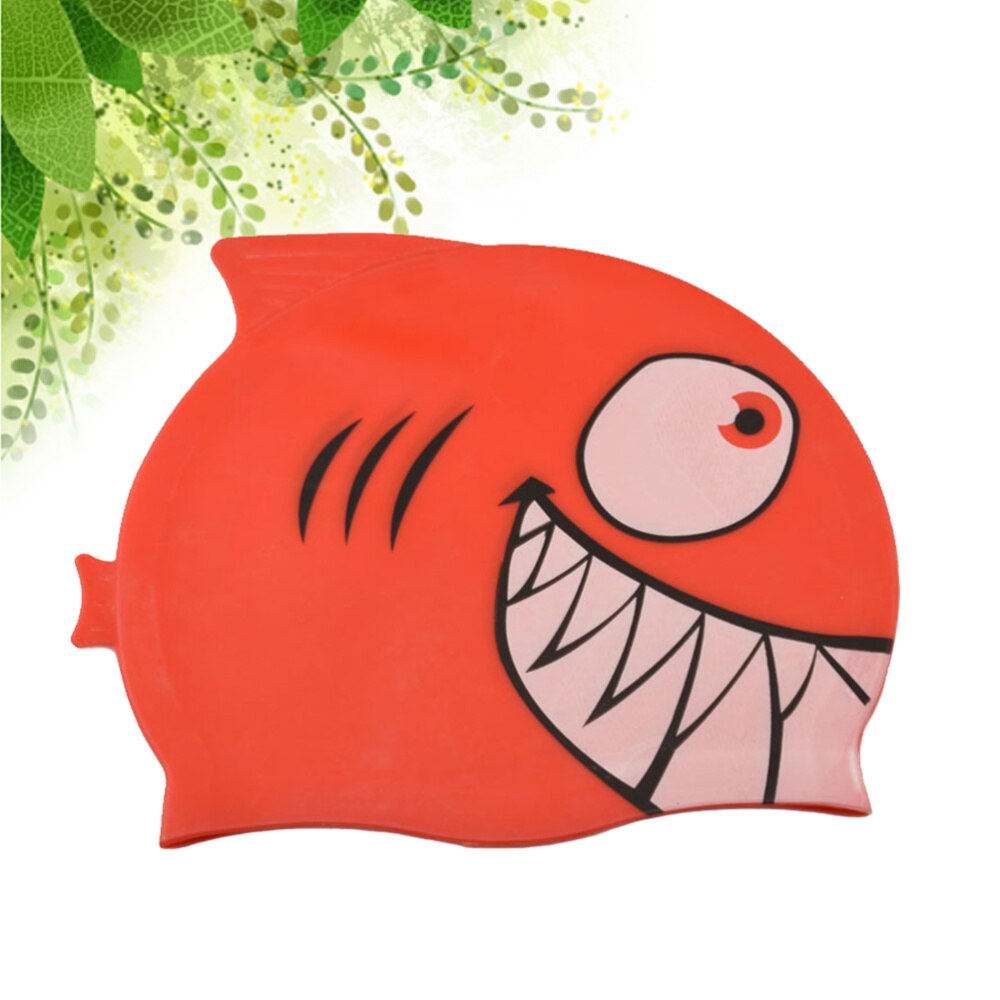 Bonnet de bain élastique en Silicone en forme de poisson pour enfants, chapeau de natation étanche en forme de requin de dessin animé (requin, rouge): Red