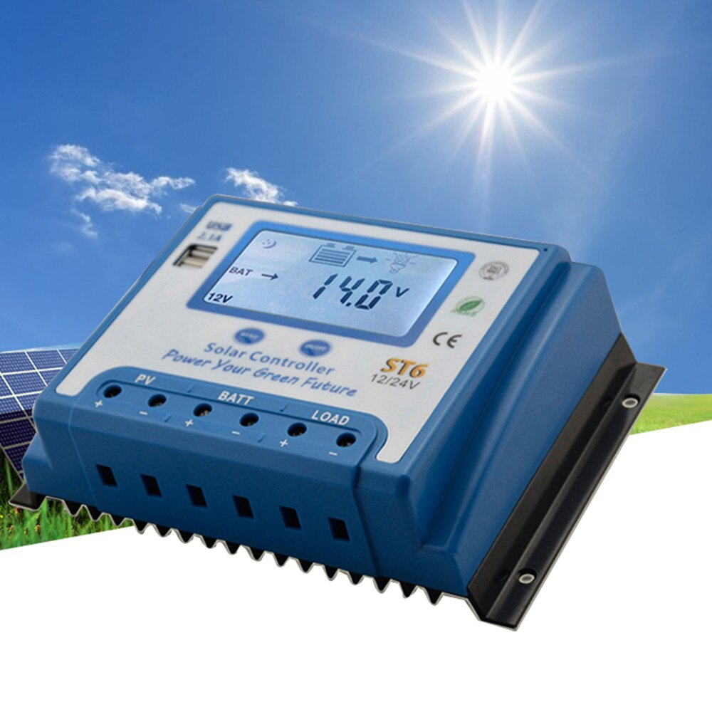 St6 60a solregulator 12v/24v automatisk omskifteromformer controller lcd automatisk solopladningsregulator solpanel pv regulator