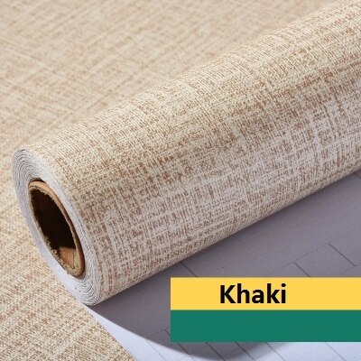 PVC Vinyl Self adhesive Wallpaper for Bedroom Living Room Decor Wall Decals for Kitchen Contact Paper Shelf Liner Wall Stickers: Flax Khaki / 60cm x 3m