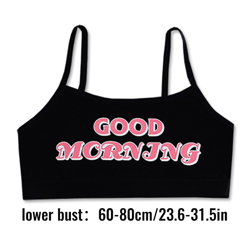 Conjunto de ropa interior a juego para chicas jóvenes, ropa interior con estampado de letras de buenos días, sin relleno, sujetador de entrenamiento y bragas Hipster, 094F