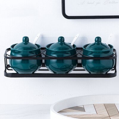 Green Color Forest Ocean Style Sugar Bowl Home Kitchen Set Ceramica Salt Condiment Pot Jars: Design 8