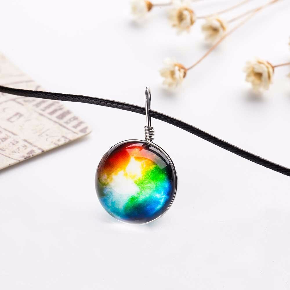 Nebula Ruimte Universe Galaxy Ketting Sterren Glas Bal Hanger Kristal Collares Planet Patroon Lederen Ketting Ketting Voor unisex: A 9