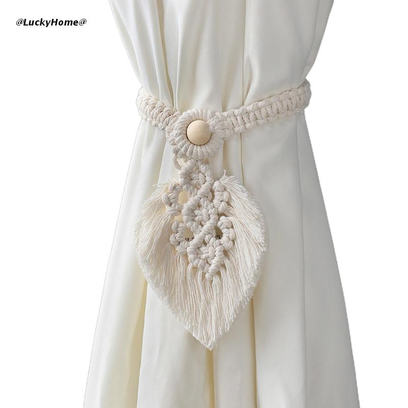 Sangle de rideau en macramé, tissé à la main, style bohème, corde d'attache, pour maison de ferme: Beige