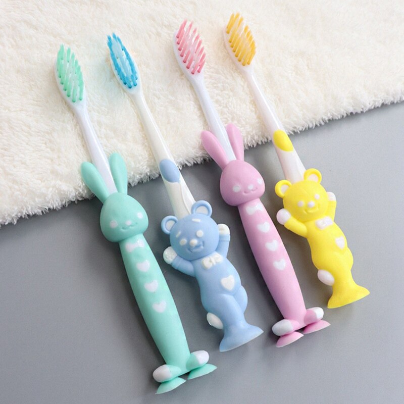 4Pcs Kinderen Cartoon Leuke Cartoon Siliconen Bamboe Houtskool Zachte Tandenborstels Baby Zachte Haren Tandjes Tandenborstels ·