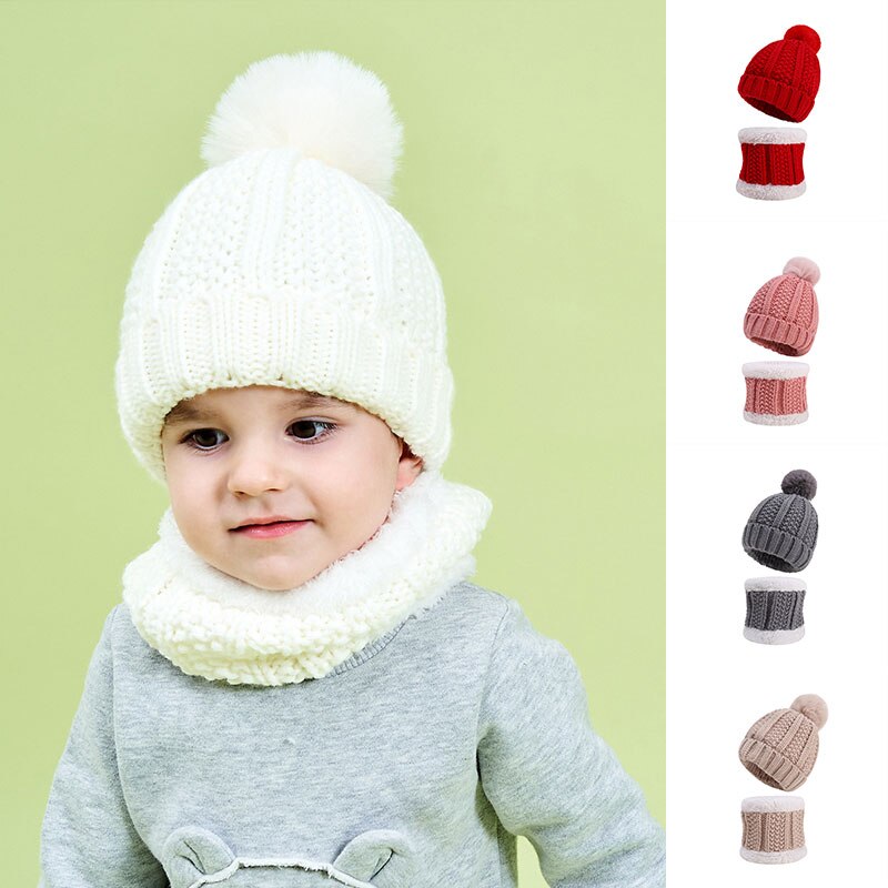 Gorro de invierno para bebé, gorros gruesos de punto para gorra para niños y niñas y gorro de bufanda, pañuelo de lana suave, accesorios con tapa de cabezal redondo