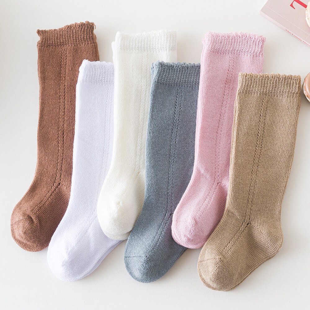 Calcetines elásticos de malla de algodón para bebé, medias de estilo español para primavera y verano, hasta la rodilla, 6 pares,: 6 Pairs / M(12-24M)