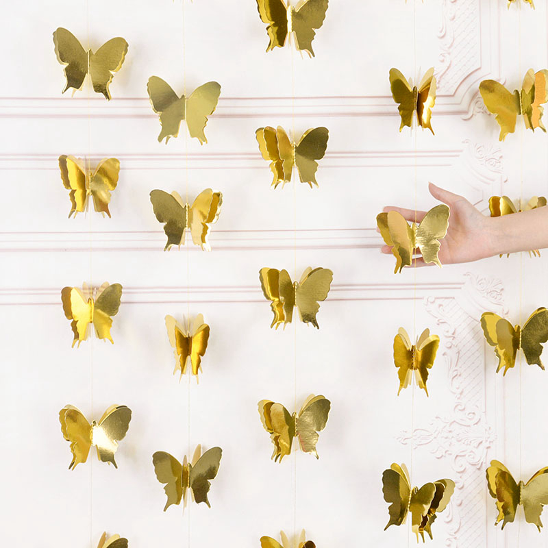 Guirnalda de pancarta de papel de mariposa 3D de 2M, cortinas de bandera colgantes iridiscentes para decoración de fondo de de cumpleaños y boda, Baby Shower: Amarillo fluorescente