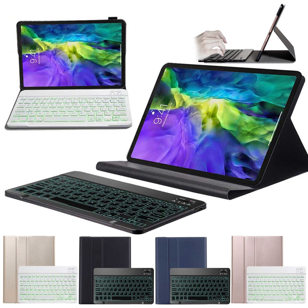 Bluetooth Wireless Backlit Keyboard Flat Leather Case for iPad Air 4 10.9 Detachable Case Cover Stand