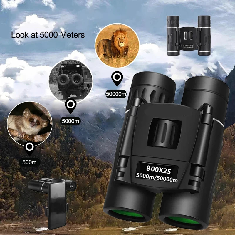 Binoculares 900X25, gran aumento, visión nocturna con poca luz, telescopio portátil compacto para exteriores