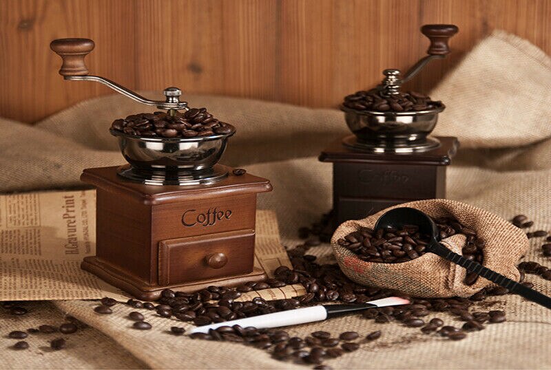 Handmatige koffiebonenmaler instelbare grofheid houten handmolen compact