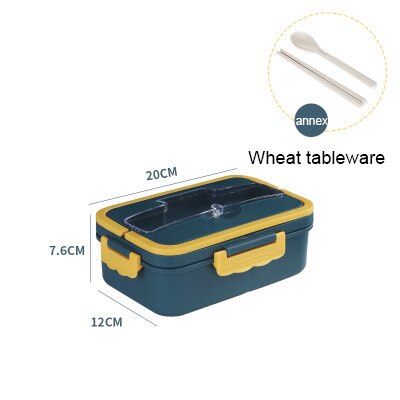 Bento Box Japanse Stijl Voor Kinderen Student Voedsel Container Tarwe Stro Materiaal Lekvrije Vierkante Lunchbox Met Compartiment: Blauw