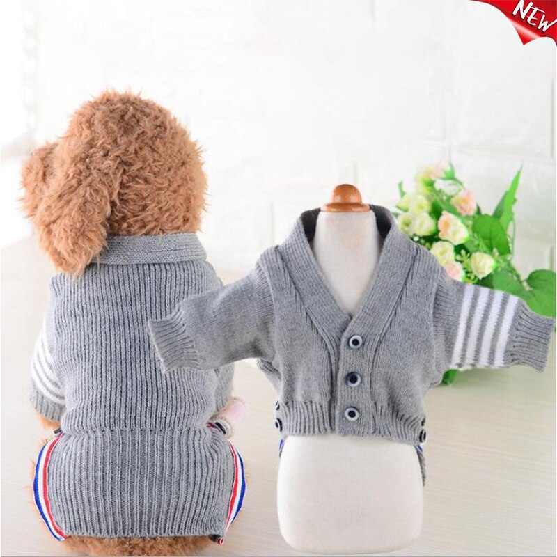 Chaqueta para perro a rayas, suéteres, abrigo con botón, camisa de murciélago para perros, ropa de estilo británico, prendas de punto para gato, Chihuahua, Otoño e Invierno