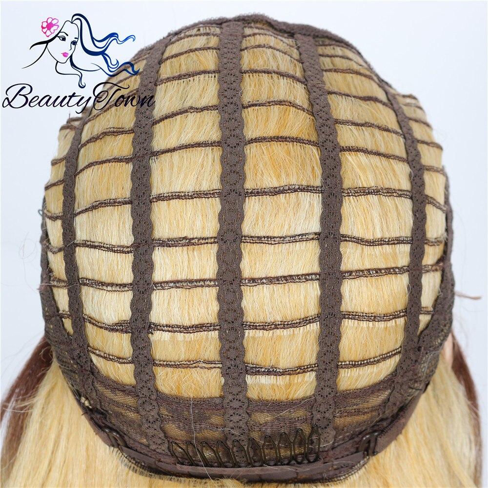 Beautytown mørk ombre guld yaki t del paryk kvinder blogger daglig makeup bryllup restyle fest syntetiske parykker vinder