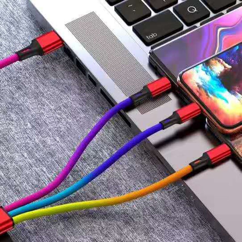 Cavo di ricarica USB colorato 3 in 1 1m per iPhone 6 s 6 S per iPhone12 X XR XS per Huawei Xiaomi accessori per caricabatterie a filo di origine: colorful