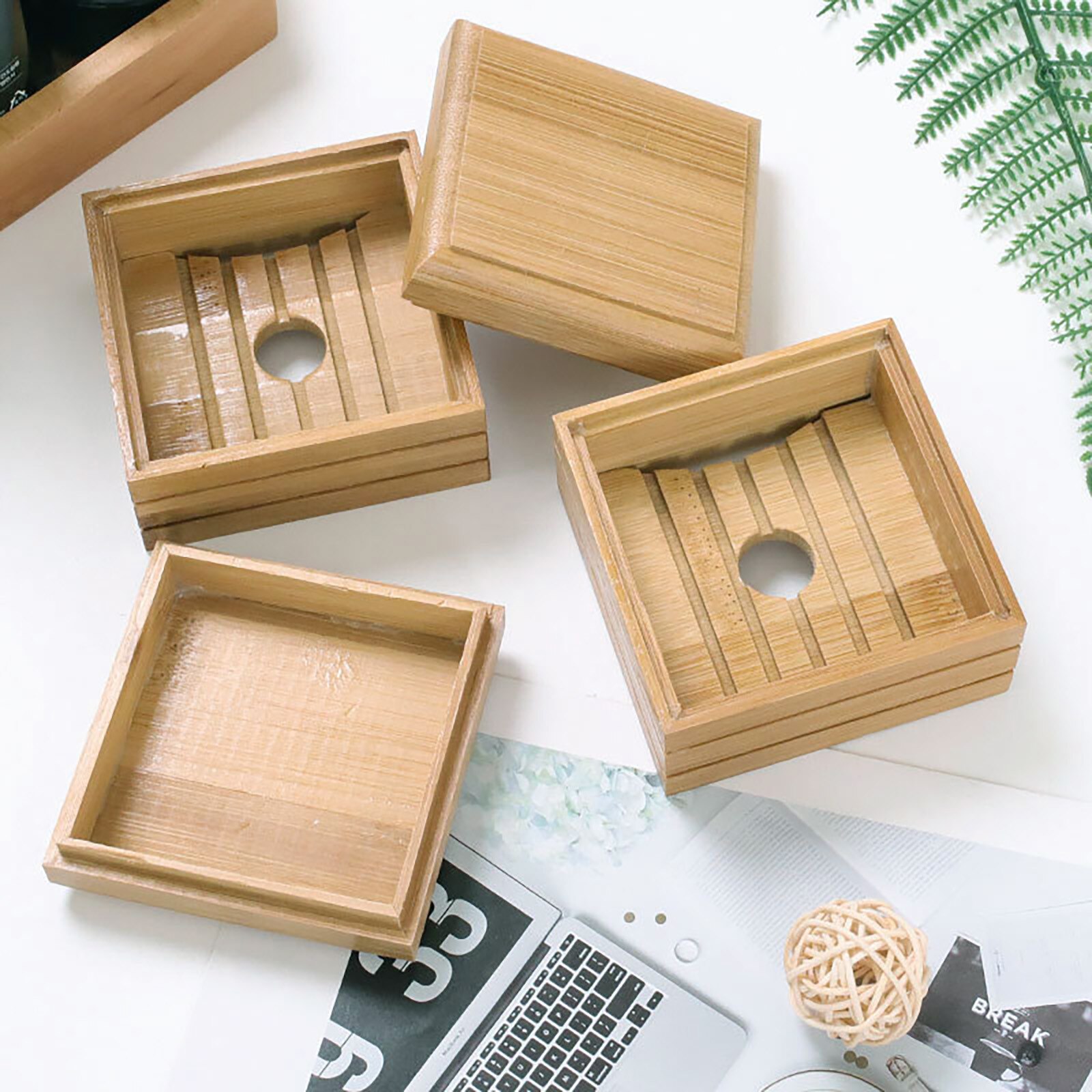 Wooden Natural Bamboo Soap Dishes Tray Holder Storage Soap Rack Plate Box Container Portable Bathroom Soap Dish Storage Box