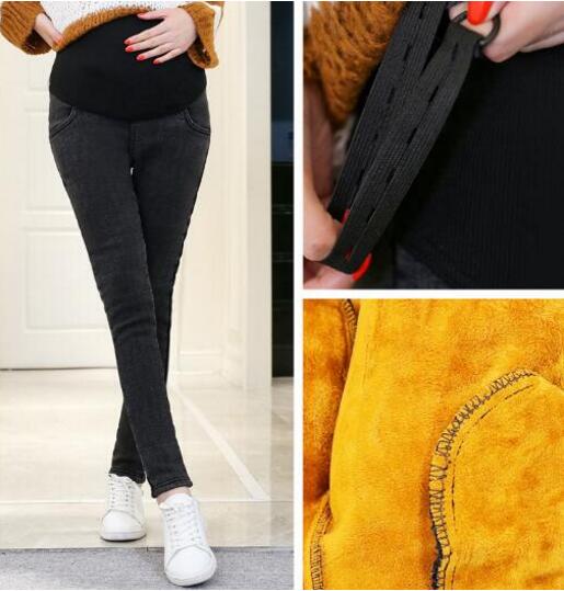 Warm Thick Pregnancy Denim Pants Winter Fleece Maternity Jeans For Pregnant Women Plus Velvet Maternity Trousers Plus Size 3xl